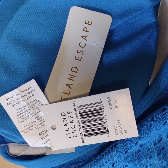 Island Escape Sky High-Neck Crochet Tankini Top   16 Blue - Picture 10 of 10